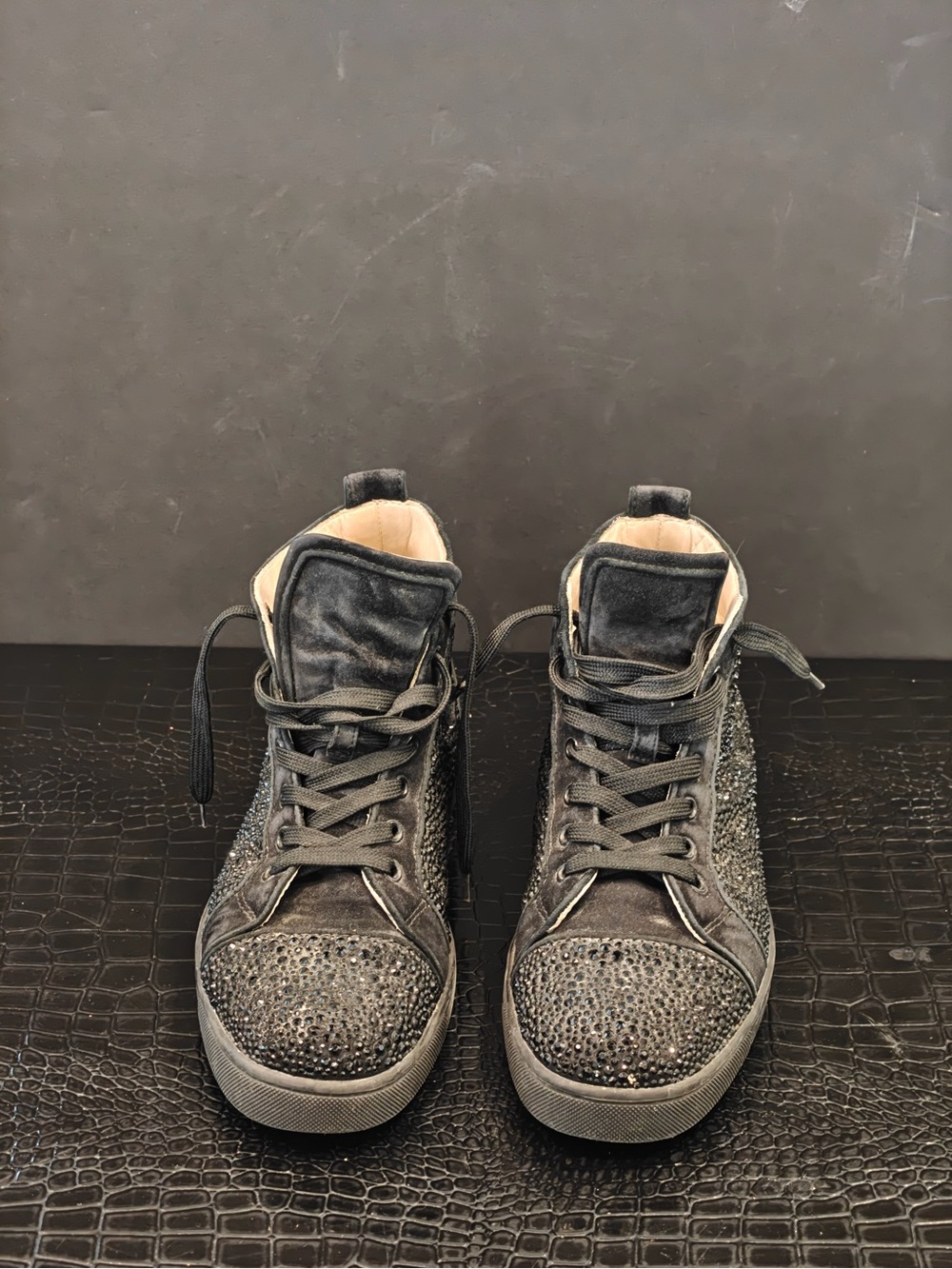 Black Crystal-Embellished High-Top Sneakers